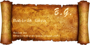 Babirák Géza névjegykártya